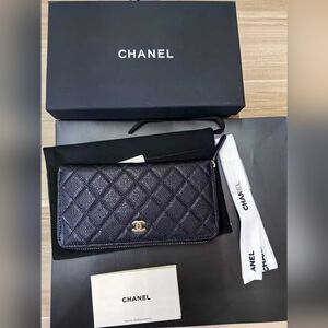 Chanel Classic Caviar Black CC Long Zipper Wallet